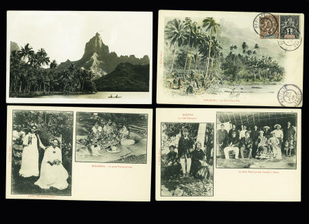 4 cartes postales anciennes d'Océanie dont la reine de Bora-Bora et le chef Teraupoo de Raïatea. TB