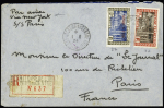 Inini : n°22 + 27 OBL CAD "Secteur du centre territ. de l'Inini" (1934) sur lettre recommandée avion pour la France. TB