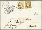 METELIN France n°21 + 23 OBL GC 5093 + T22 "Metelin Turquie" (1863) sur lettre pour Marseille, ind 23. TB