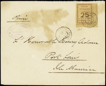 N°11, 25c brun sur chamois, CDF, OBL Tamatave (1891),
