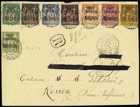 N°14 à 21 OBL Tamatave (1895) sur lettre recommandée