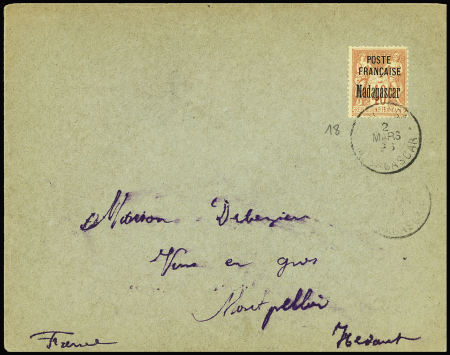 N°18 OBL Majunga (1896) sur lettre pour Montpellier