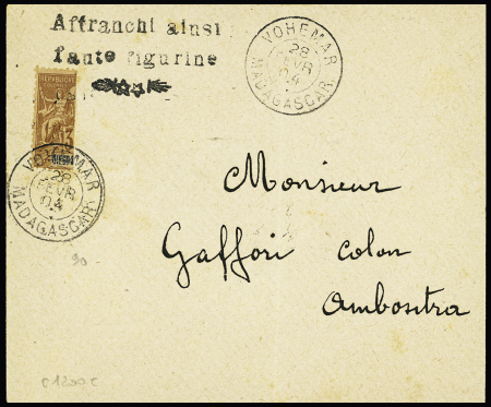 N°90, demi-timbre, OBL Vohemar (1904) sur lettre pour
