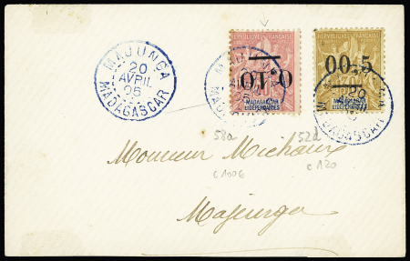 N°58a + 52d (cote 220€) OBL Majunga (1905) sur une