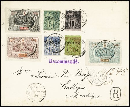 N°13 à 16 + 47 à 50 OBL Obock (1894) sur lettre recommandée