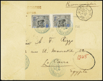N°54B, paire + bande de 4 OBL Djibouti (1901) sur lettre