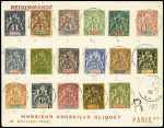 Océanie type Groupe n°1 à 19 (sauf 5 et 16) OBL Papeete (1912) sur lettre recommandée pour Paris avec arrivée. TB. Cote timbres 315€