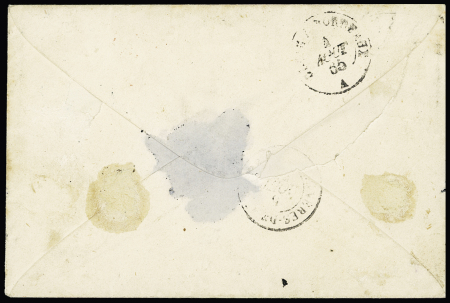 Colonies générales n°3 en paire + 5 OBL losange de points + CAD bleu "Réunion St Denis" (1865) sur lettre pour Bagnères de Bigorre. TB