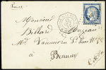 Col. Gen. N°23, 25c bleu, OBL losange de points "SNG" + CAD octogonal "Corr d'armées St Louis" (1876) sur lettre pour Beaune. TB