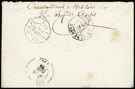 Col. Gen. N°23, 25c bleu, OBL losange de points "SNG" + CAD octogonal "Corr d'armées St Louis" (1876) sur lettre pour Beaune. TB