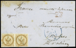 Col. Gen. N°3 en paire OBL losange de points bleu + grand CAD bleu (faible) "Gorée*" (1852) sur lettre