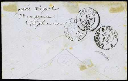 Col. Gen. N°3 en paire OBL losange de points bleu + grand CAD bleu (faible) "Gorée*" (1852) sur lettre