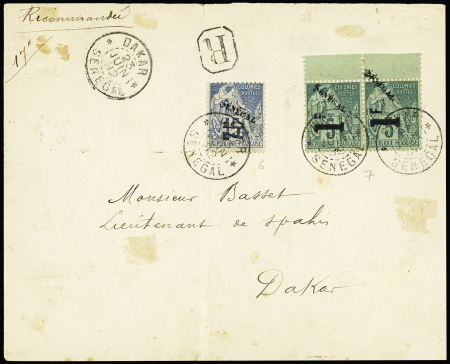 N°6 + 7 en paire OBL CAD "Dakar Sénégal" (1892) sur