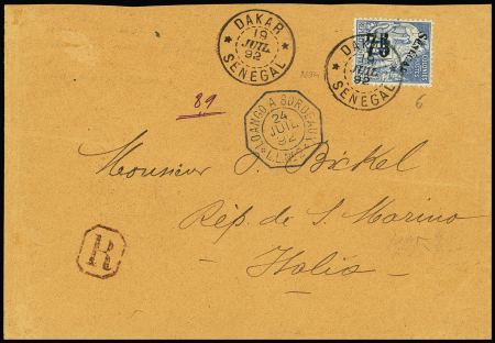 N°6 (cote 250€) OBL Dakar (1892) sur lettre recommandée