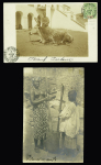 6 plis divers du Soudan (1897 - 1947) dont Sénégambie et Niger n°4 OBL CAD "Médine Soudan Français" (1897) sur carte postale photo "Bœuf porteur". TB