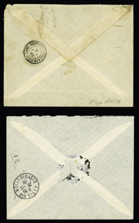 N°42 et n°64 (cote 120€) sur 2 lettres 1904-1908. TB
