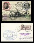 N°111 + 233 OBL hex "Paris 84 B-B" (25.10.30) sur carte postale de l'arrivée de Coste et Bellonte après leur raid Paris-New York + lettre USA (17.9.1930) avec cachet bleu de la visite de Coste et Bellonte à Colombus.