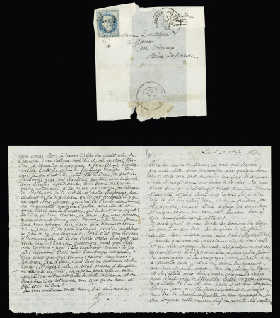 N°29 OBL étoile 7 + CAD taxe 15c R. des Vlles Haudrtes (10 oct 70) sur ballon monté pour Yport (Seine Inf) (Le Washington ou le Louis Blanc)