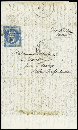 N°29 OBL étoile 7 (14 oct 70) sur ballon monté pour Yport, arrivée 18 oct (Le Jules Favre n°1 ou le Jean-Bart n°2)