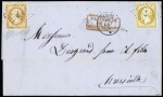 N°13 + 16 OBL ancre + CAD de paquebot "Cydnus" (1861) sur lettre pour Marseille (Salles n°770), ind 14. TB