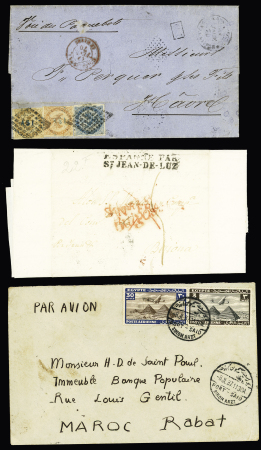 5 lettres diverses dont marque d'entrée "Espagne par St Jean de Luz" et colonies générales n°3 + 4 + 5 sur lettre de la Guadeloupe