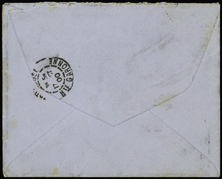 1900 Cover to France with 2d yellow + 1/2d green tied
