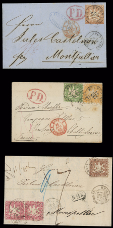 1863-66, Lot of seven folded entires or covers to France