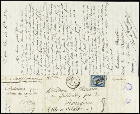 Passeur Alexandre Barthé : lettre datée de Paris le