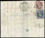 Boules de Moulins : n°29 + 49 OBL GC 2602 + T17 Nantes (2 janv 71) sur lettre avec CAD partiel de repêchage de Pont Audemer (5 avril 1871) sans la griffe de repêchage de Quillebeuf. Certificat Diena. TB