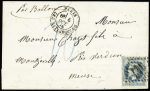 L'Armand Barbès - n°29 OBL GC 347 + CAD "Paris les Batignolles" (5 oct 1870) sur lettre pour Montzeville près Verdun avec arrivée Nancy + très rare vignette rouge "Auswartiges amt des Nordeutschen Bundes". RR et TB