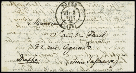 Le Vauban - N°29 pour Dieppe avec arrivée 3 nov - A l'intérieur cachet bleu "Ministère de la justice et des cultes - Cabinet". TB. Cote Yvert 4000€