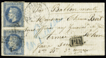 Le Daguerre (ballon capturé) - n°29, 2 pièces, OBL étoile muette + CAD "Paris (60)" (9 nov 70) sur ballon monté pour un soldat de l'armée du Rhin AFF à 40c (tarif pour l'Allemagne) avec au verso CAD d'arrivée all