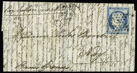Le Davy - n°37 OBL étoile 24 + CAD "Paris R. de Cléry" (17 dec 70) sur ballon monté pour Nay (Basses Pyrénées) avec arrivée 21 dec. TB