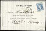 L'Armée de la Loire - n°29 OBL étoile 8 + CAD "Paris R. d'Antin" (28 dec 70) sur circulaire La Nationale pour Ussel (Corrèze) avec arrivée 9 janv. TB. Cote 3000€