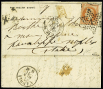 Le Newton - n°31, 40c orange, OBL étoile 1 + CAD "Paris PL. de la Bourse" (31 dec 1871) sur formule à en-tête "par ballon monté" pour l'Italie avec au verso CAD d'arrivée "Napoli" (17 dec 71) - Destination rare et