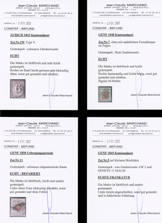 1843-51 Kleine Auswahl Kantonalmarken mit Zürich 6Rp,