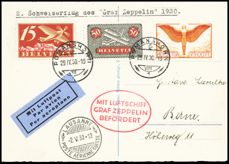 1930 (29. Apr.) Zeppelin Schweiz-Fahrt Abwurf Lausanne