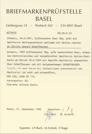 1900 (10 Okt.) Spelterini-Karte, Ballon Jupiter, Abwurf