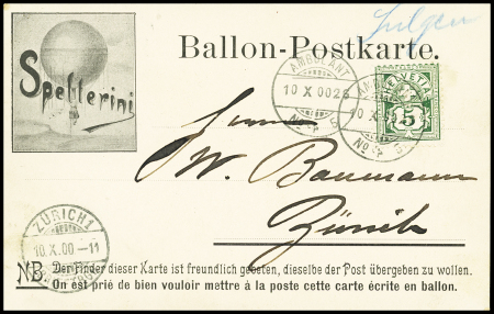 1900 (10 Okt.) Spelterini-Karte, Ballon Jupiter, Abwurf