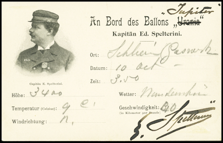1900 (10 Okt.) Spelterini-Karte, Ballon Jupiter, Abwurf