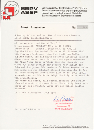 1901 (24 Sept.) Spelterini-Karte, Ballon Jupiter, Abwurf