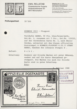 1913 (6. Apr.) Flugtag Aarau, Flugspendemarke 50Cts