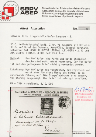 1913 (4. Mai) Flugtag Langnau, Flugspendemarke 50Cts