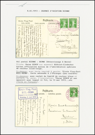 1913 (8. Juni) Flugtag Biel, zwei Bider-Karten mit