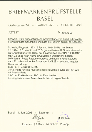 1926 (22. Apr.) Flupostmarken 15C und 65C zusammen