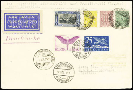 1931 (16. Okt.) Flugpostmarken 1Fr. und 25C blau gest.
