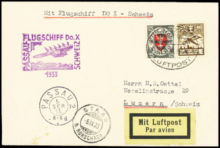 1933 (5. Sept.) Sonderflug Do-X Passau - Schweiz: Brief