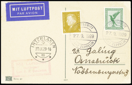 1929 (27. Okt.) Zeppelin 1. Schweiz-Fahrt, Abwurf Neuchâtel,