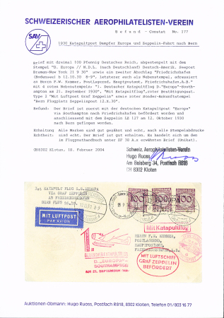 1930 (12. Oktober) Katapultpost Dampfer Europa und
