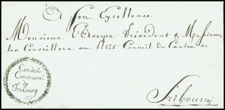 1804 (11. Okt.) - Fribourg Ortsfaltbrief mit Lorbeerkranz-stempel